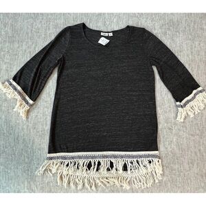 Cato Boho Knit Braided Crochet Fringe Top Cover Up shirt dress Women’s Medium